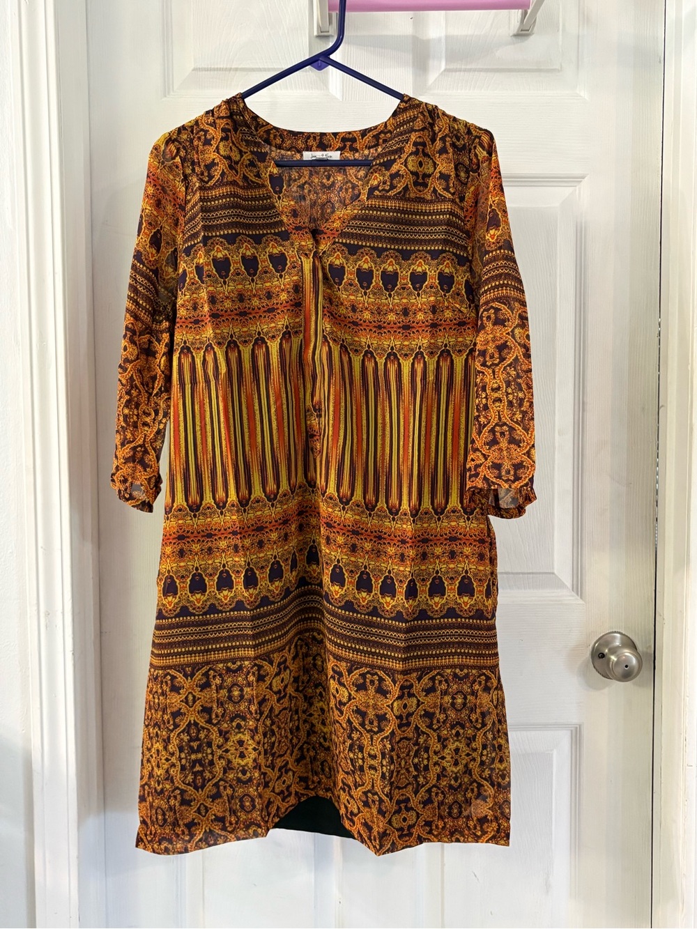 Bohemian Printed Tunic Dress in Mustard